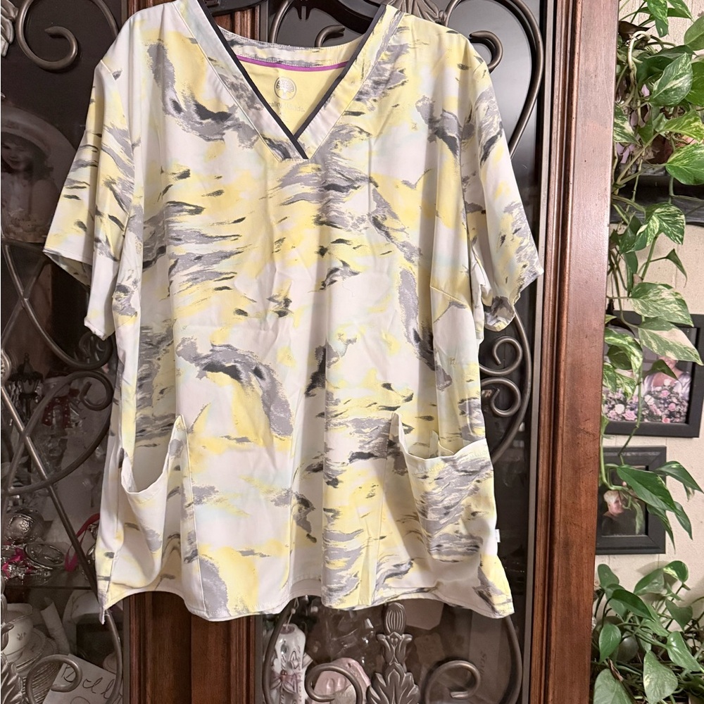 Healing Hands V-Neck Top with Abstract Print